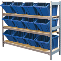 Wide Span Shelving with Jumbo Plastic Bins, Steel, Boltless, 800 lbs. Capacity, 66" W x 60" H x 18" D Trail Hammer and Bolt
