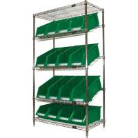 &eacute;tag&egrave;re en treillis m&eacute;tallique &agrave; tablettes inclin&eacute;es avec bacs, Tiers 5, 36" la x 63" h x 18" p Trail Hammer and Bolt