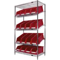 &eacute;tag&egrave;re en treillis m&eacute;tallique &agrave; tablettes inclin&eacute;es avec bacs, Tiers 5, 36" la x 63" h x 18" p Trail Hammer and Bolt