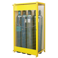 Gas Cylinder Cabinets, 10 Cylinder Capacity, 44" W x 30" D x 74" H, Yellow Trail Hammer and Bolt