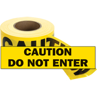 Barricade Tape, English, 3" W x 1000' L, 2 mils, Black on Yellow Trail Hammer and Bolt