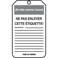 &eacute;tiquettes de verrouillage, Papier cartonn&eacute;, 3-1/8" la x 5-7/8" h, Français Trail Hammer and Bolt