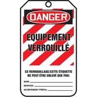 &eacute;tiquettes de s&eacute;curit&eacute; - Verrouillage, Papier cartonn&eacute;, 3-1/8" la x 5-7/8" h, Français Trail Hammer and Bolt