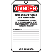 &eacute;tiquettes de verrouillage, Papier cartonn&eacute;, 3-1/8" la x 5-7/8" h, Français Trail Hammer and Bolt
