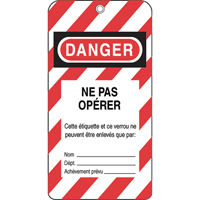 Lockout Tags, Plastic, 3" W x 5-3/4" H, French Trail Hammer and Bolt