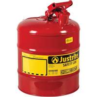Safety Cans, Type I, Steel, 5 US gal., Red, FM Approved/UL/ULC Listed Trail Hammer and Bolt
