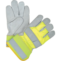 Gants d'ajusteur haute visibilit&eacute; de premi&egrave;re qualit&eacute;, Grand, Paume en Cuir de vache refendu, Doublure en Coton Trail Hammer and Bolt