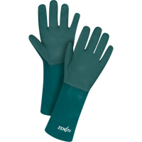 Double Dipped Green Gloves, 14" L, PVC, Cotton Jersey Inner Lining, 70-mil Trail Hammer and Bolt
