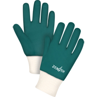 Double Dipped Green Gloves, 10" L, PVC, Cotton Jersey Inner Lining, 70-mil Trail Hammer and Bolt