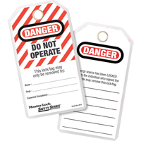 Lockout Tags, Plastic, 3-1/8" W x 6-1/2" H, English Trail Hammer and Bolt
