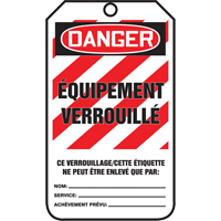 &eacute;tiquettes de verrouillage, Papier cartonn&eacute;, 3-3/8" la x 5-7/8" h, Français Trail Hammer and Bolt