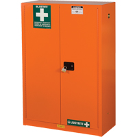 Emergency Preparedness Storage Cabinets, Steel, 4 Shelves, 65" H x 43" W x 18" D, Orange Trail Hammer and Bolt