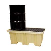 Nestable 2-Drum Poly-Spillpallet With Drain, 66 US gal. Spill Capacity, 51" x 26" x 21" Trail Hammer and Bolt