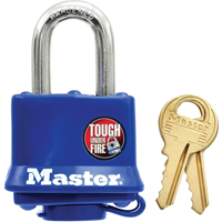 Cadenas r&eacute;sistant aux intemp&eacute;ries, Bleu, Cl&eacute;s diff&eacute;rentes, Acier lamin&eacute;, Largeur de 1-9/16" Trail Hammer and Bolt