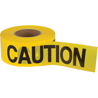 Ruban pour barricade Caution, Anglais, 3" la x 1000' lo, 1,5 mil, Noir sur jaune Trail Hammer and Bolt