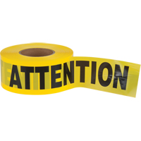 Ruban pour barricade Attention, Bilingue, 3" la x 1000' lo, 2 mils, Noir sur jaune Trail Hammer and Bolt