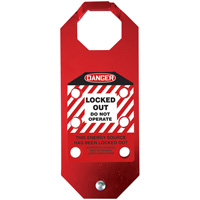 Stopout&reg; OSHA Danger Aluma-Tag Locked Out Do Not Operate Hasp, Red Trail Hammer and Bolt