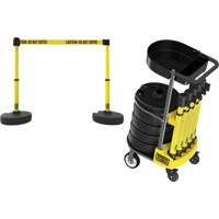 PLUS Barrier Post Cart Kit with Tray, 75' L, Metal, Yellow Trail Hammer and Bolt