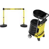 PLUS Barrier Post Cart Kit with Tray, 75' L, Metal, Yellow Trail Hammer and Bolt