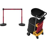 PLUS Barrier Post Cart Kit with Tray, 75' L, Metal, Red Trail Hammer and Bolt