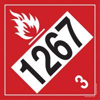 Plaque-&eacute;tiquette TMD 1267 pour liquide inflammable p&eacute;trole brut, Vinyle adh&eacute;sif Trail Hammer and Bolt