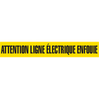 Ruban pour barricade "Attention Ligne &eacute;lectrique Enfouie", Français, 3" la x 1000' lo, Noir sur jaune Trail Hammer and Bolt