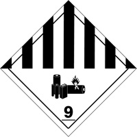 DOT Hazardous Material Handling Labels, 4" L x 4" W, Black on White Trail Hammer and Bolt