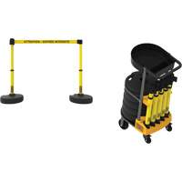 Syst&egrave;me de barri&egrave;re &agrave; chariot portatif avec plateau Plus, 75' lo, M&eacute;tal/Plastique, Jaune Trail Hammer and Bolt