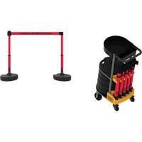 Syst&egrave;me de barri&egrave;re &agrave; chariot portatif avec plateau Plus, 75' lo, M&eacute;tal/Plastique, Rouge Trail Hammer and Bolt