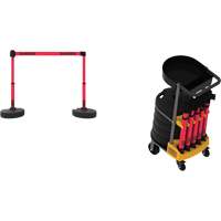Syst&egrave;me de barri&egrave;re &agrave; chariot portatif avec plateau Plus, 75' lo, M&eacute;tal/Plastique, Rouge Trail Hammer and Bolt