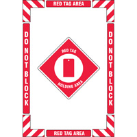 "Red Tag Holding Area" Floor Marking Kit, Adhesive, English with Pictogram Trail Hammer and Bolt