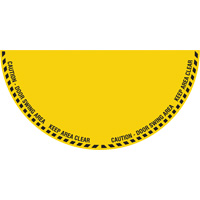 "Caution" Half Circle Swing Door Floor Sign, Adhesive, English with Pictogram Trail Hammer and Bolt
