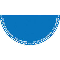 "Caution" Half Circle Swing Door Floor Sign, Adhesive, English with Pictogram Trail Hammer and Bolt
