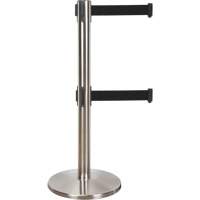 Barri&egrave;re pour le contr&ocirc;le des foules &agrave; courroie double, Acier, 35" h, Ruban Noir, Longueur du ruban 7' Trail Hammer and Bolt