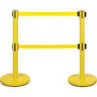 Barri&egrave;re pour le contr&ocirc;le des foules &agrave; courroie double, Acier, 35" h, Ruban Jaune, Longueur du ruban 7' Trail Hammer and Bolt