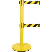 Barri&egrave;re pour le contr&ocirc;le des foules &agrave; courroie double, Acier, 35" h, Ruban Noir/Jaune, Longueur du ruban 7' Trail Hammer and Bolt