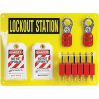 Tableau de cadenassage et &eacute;tiquetage avec cadenas de s&eacute;curit&eacute; en nylon utilisant des cl&eacute;s identiques, Cadenas Plastique, Capacit&eacute; de 6, Cadenas Compris Trail Hammer and Bolt