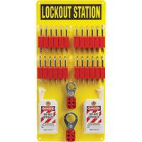 Lockout Board with Keyed Different Nylon Safety Lockout Padlocks, Plastic Padlocks, 24 Padlock Capacity, Padlocks Included Trail Hammer and Bolt