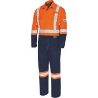 7702BB FR-Tech&reg; 2-Tone Safety Coverall, Size 36, Navy Blue/Orange, 10 cal/cm² Trail Hammer and Bolt
