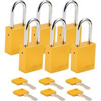 Lockout Padlock, Safety Padlock, Keyed Different, Aluminum, 1-1/2" Width Trail Hammer and Bolt