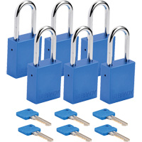 Lockout Padlock, Safety Padlock, Keyed Different, Aluminum, 1-1/2" Width Trail Hammer and Bolt