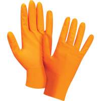Heavyweight Tactile Grip Examination Gloves, Large, Nitrile, 8-mil, Powder-Free, Orange, Class 2 Trail Hammer and Bolt