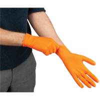 Heavyweight Tactile Grip Examination Gloves, Large, Nitrile, 8-mil, Powder-Free, Orange, Class 2 Trail Hammer and Bolt