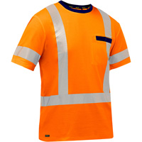 Bisley&reg; X-Back Short Sleeve Shirt, Poly-Cotton, Small, High Visibility Orange Trail Hammer and Bolt