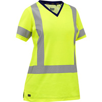 Bisley&reg; Women's X-Back Short Sleeve Shirt, Poly-Cotton, Small, High Visibility Lime-Yellow Trail Hammer and Bolt