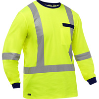 Bisley&reg; X-Back Long Sleeve Shirt, Poly-Cotton, Small, High Visibility Lime-Yellow Trail Hammer and Bolt