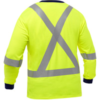 Bisley&reg; X-Back Long Sleeve Shirt, Poly-Cotton, Small, High Visibility Lime-Yellow Trail Hammer and Bolt
