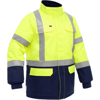 Manteau pour le froid extr&ecirc;me avec bas bleu marin et X au dos Bisley, Polyester, Jaune lime haute visibilit&eacute;, Petit Trail Hammer and Bolt