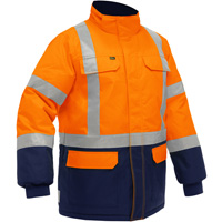 Manteau pour le froid extr&ecirc;me avec bas bleu marin et X au dos Bisley, Polyester, Orange haute visibilit&eacute;, Petit Trail Hammer and Bolt