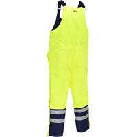Bisley&reg; Extreme Cold Bib Overall, Polyester, Small, High Visibility Lime-Yellow Trail Hammer and Bolt